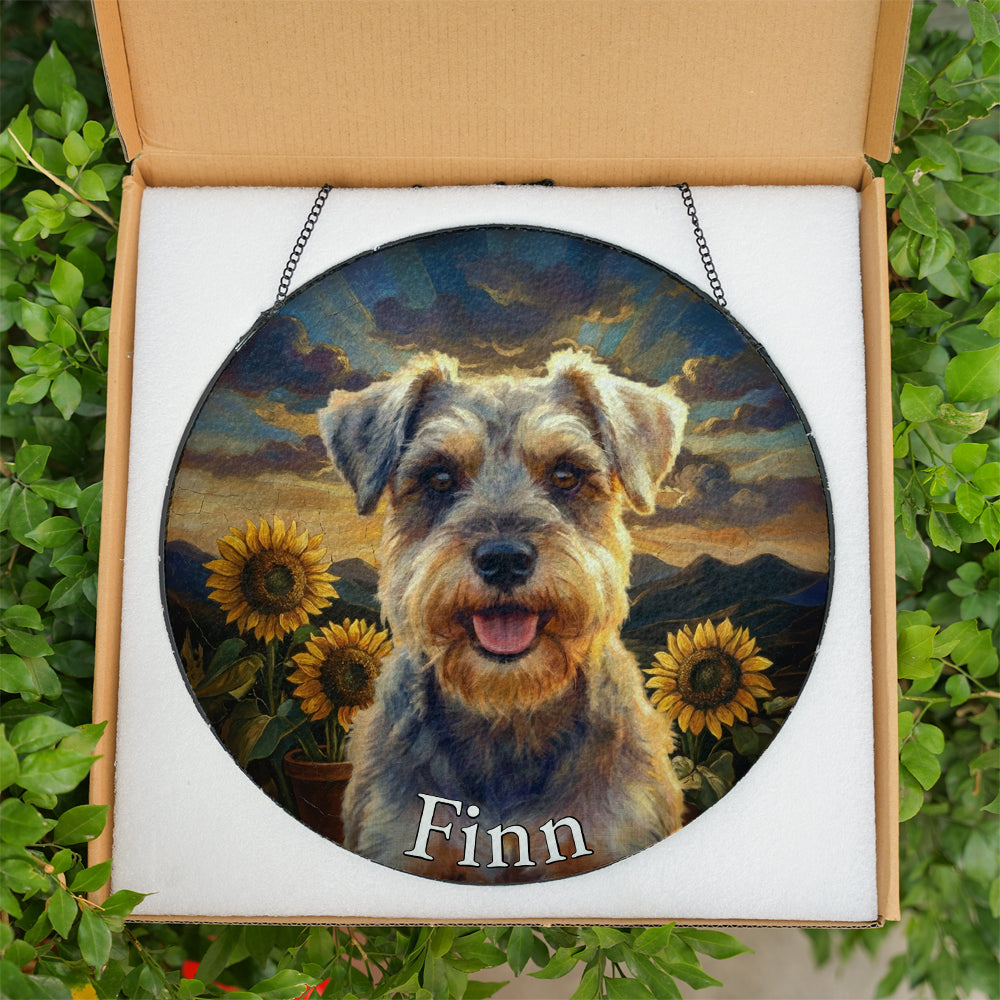 Personalized Dog And Sunflower Stained Glass Ornament
