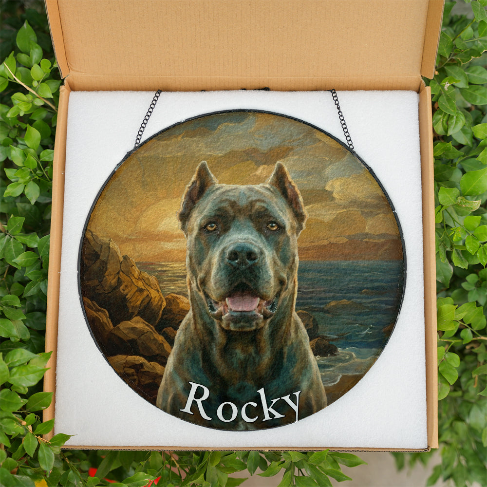 Personalized Pet Portrait Sunset Stained Glass Ornament