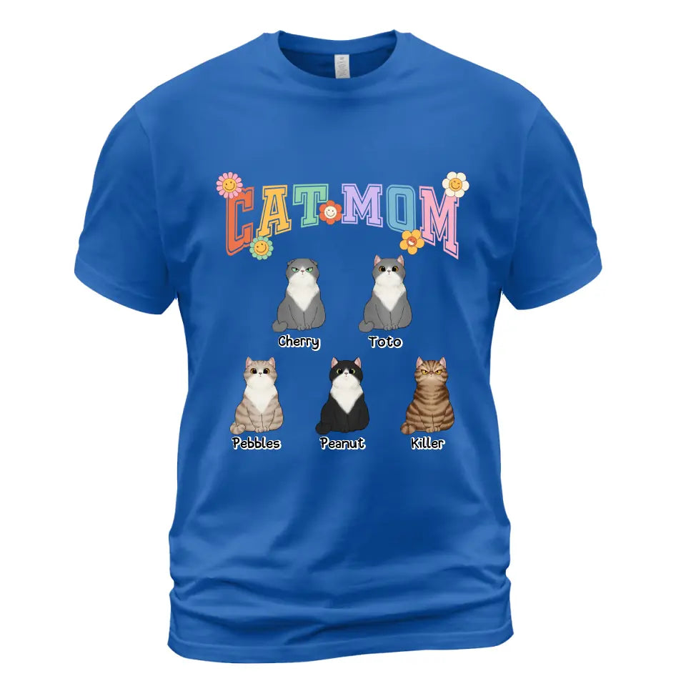 Cat Mom T-Shirt - Up to 8 Sitting Cats - Personalized T-Shirt - Gift for Cat Owner