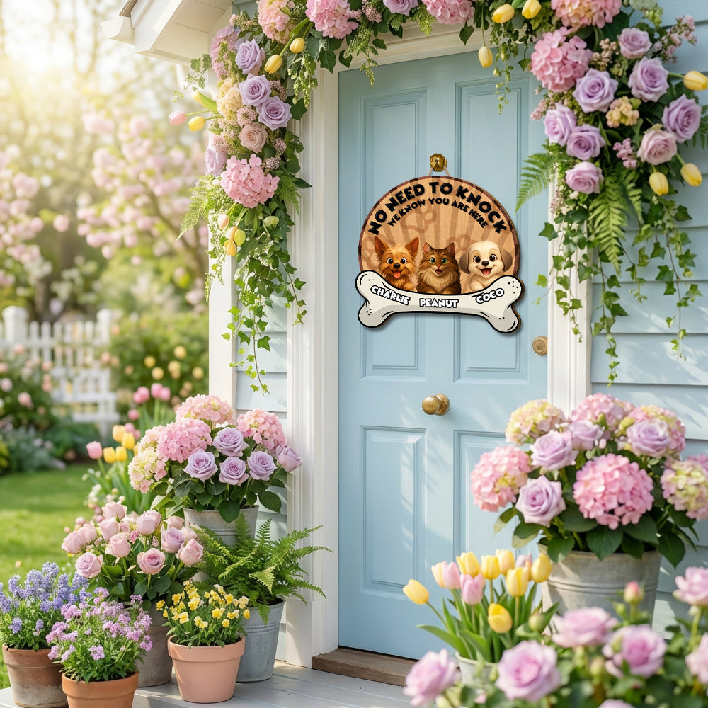 Personalized Bone Shaped Door Sign - No Need To Knock - Up to 6 Cats and/or Dogs