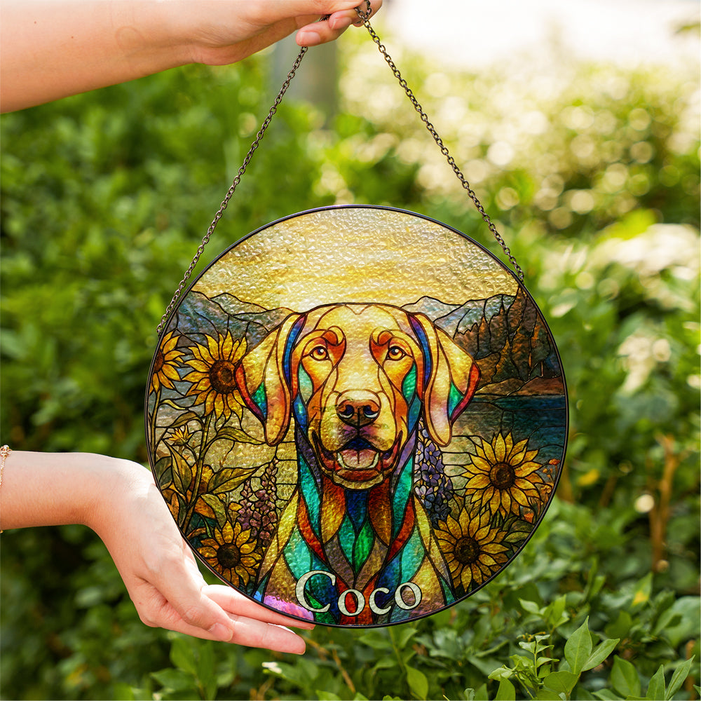 Personalized Dog & Mountain Stained Glass Ornament