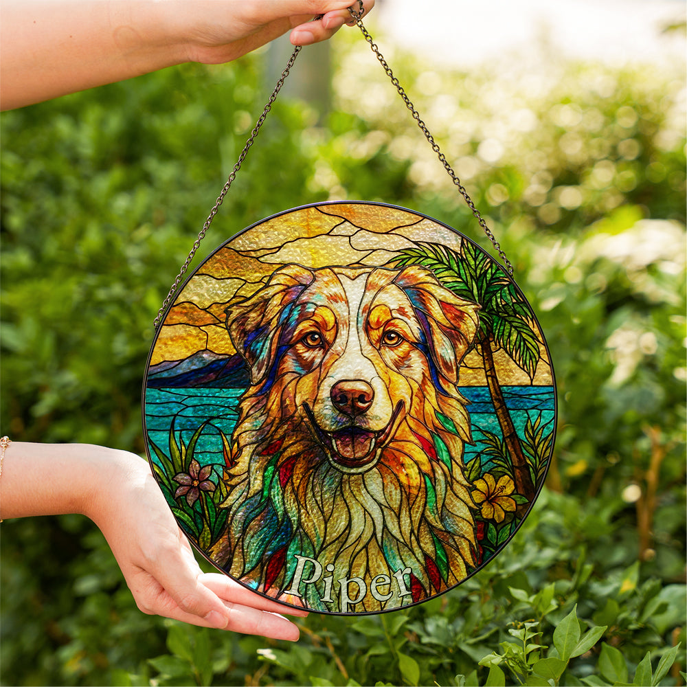 Personalized Beach Dog Stained Glass Ornament