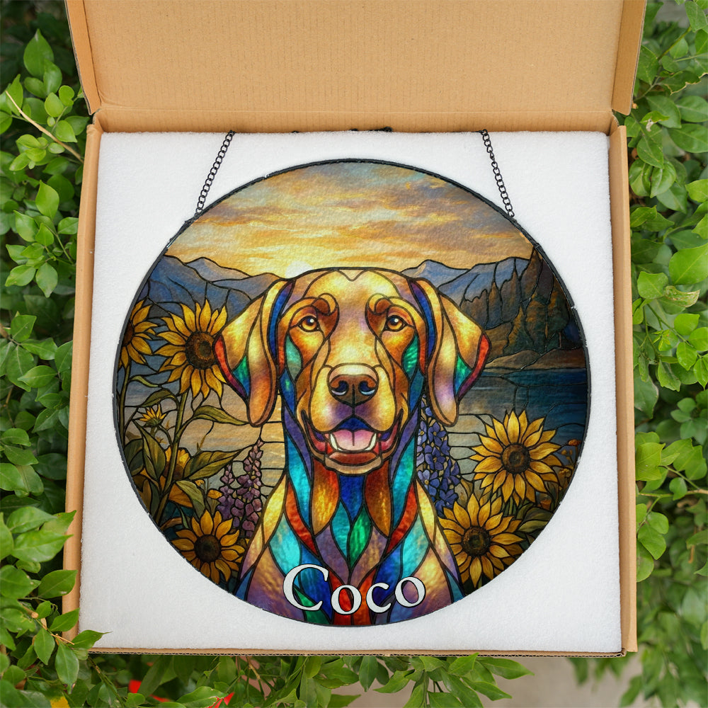 Personalized Dog & Mountain Stained Glass Ornament