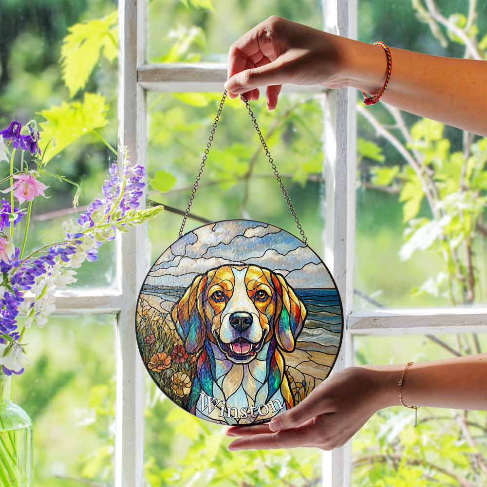 Personalized Dog Portrait Stained Glass Ornament