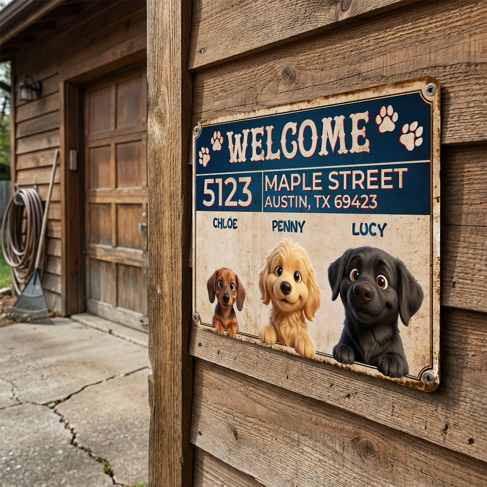 Personalized Dog Peeking Cartoon Welcome Sign Metal Sign
