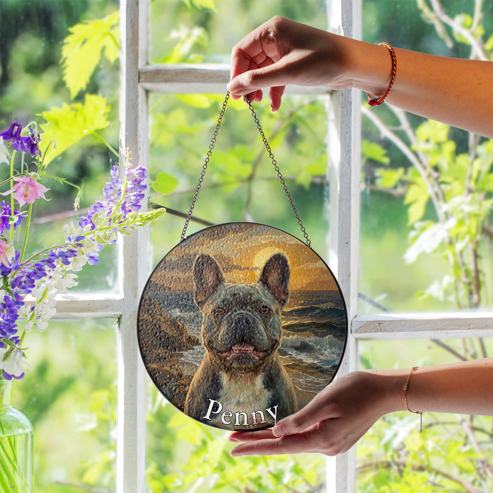 Personalized French Bulldog Portrait Stained Glass Ornament