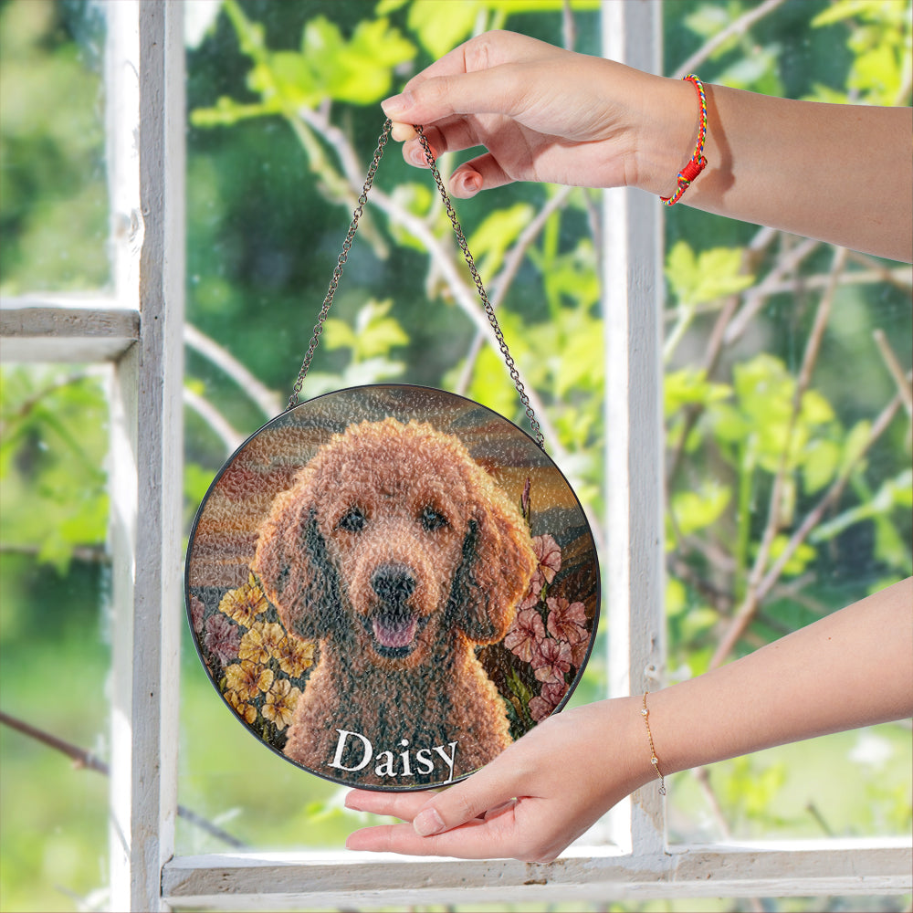 Personalized Poodle Portrait Stained Glass Ornament