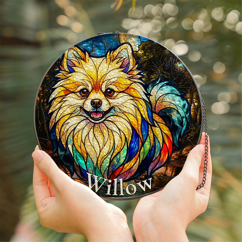Personalized Pomeranian Dog Stained Glass Ornament