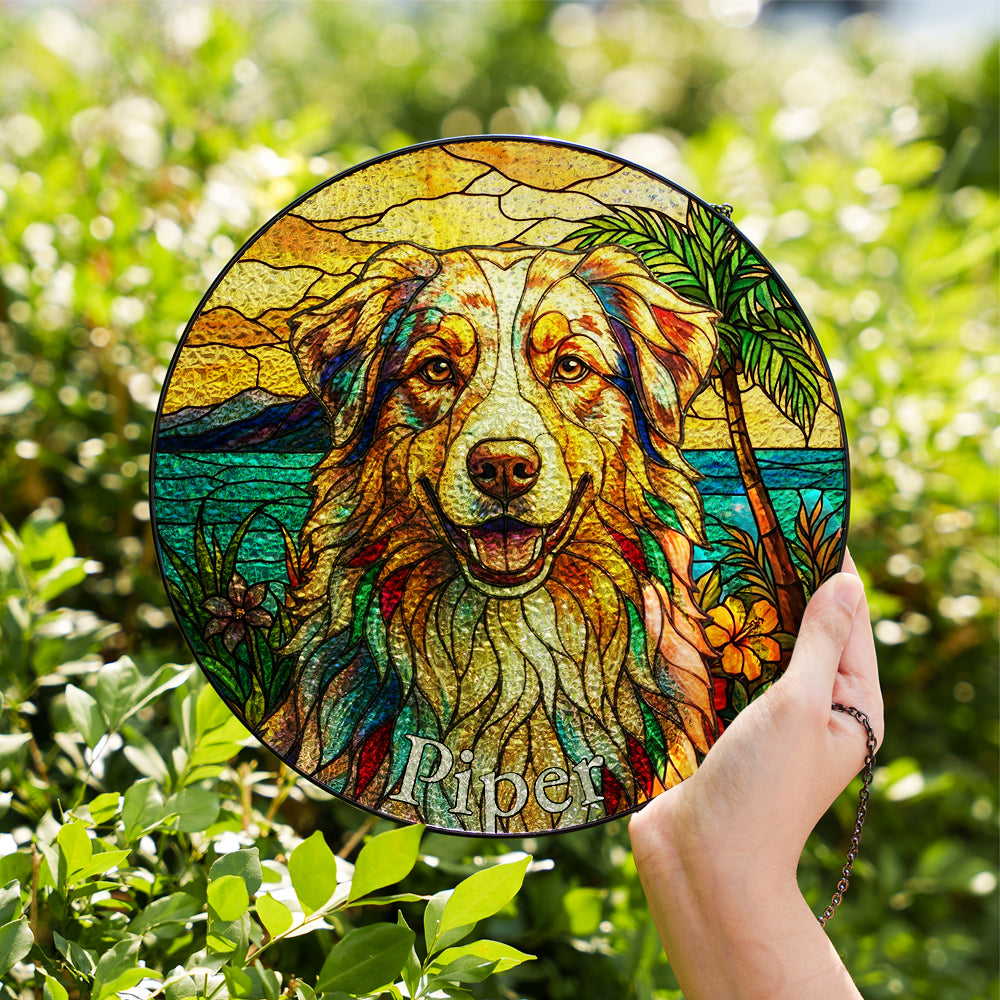Personalized Beach Dog Stained Glass Ornament