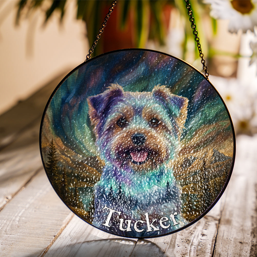 Personalized Aurora Pet Portrait Stained Glass Ornament