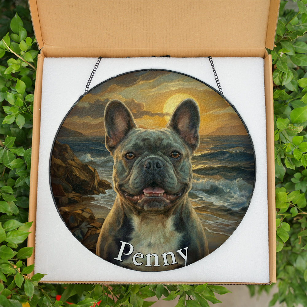 Personalized French Bulldog Portrait Stained Glass Ornament