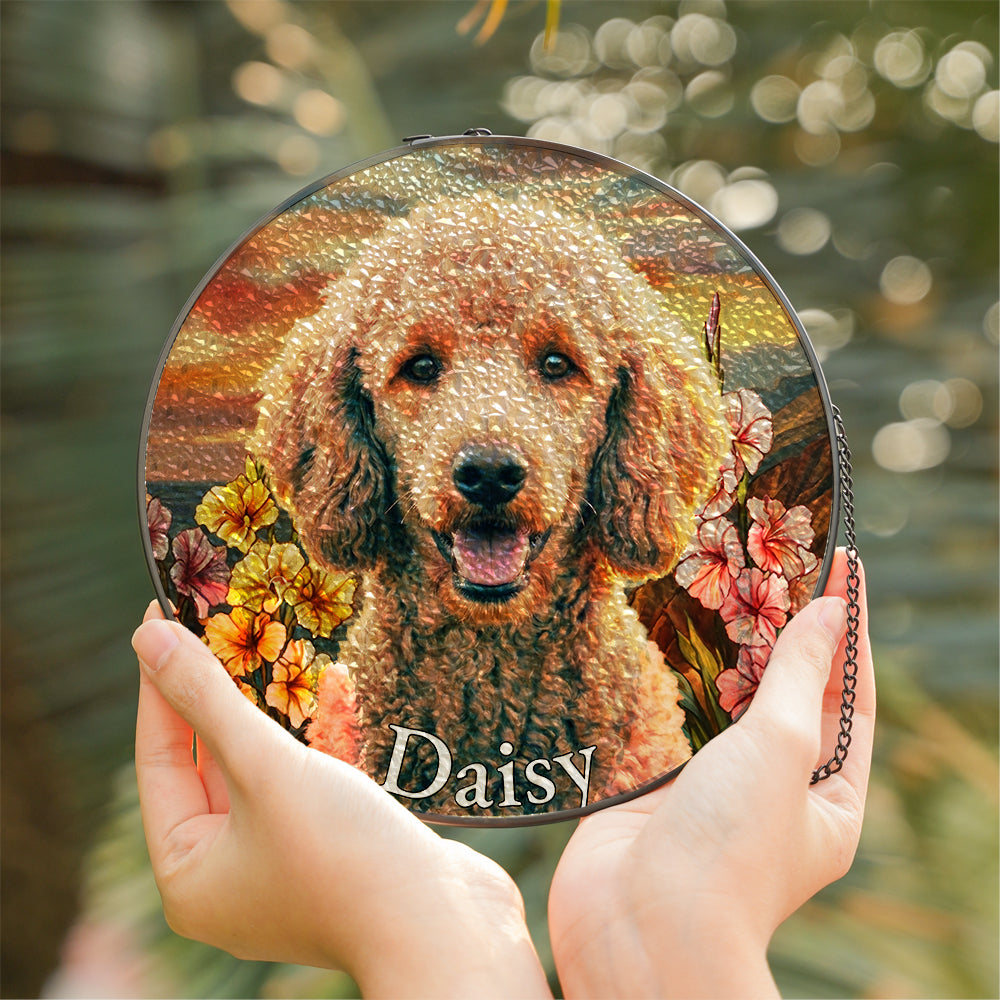 Personalized Poodle Portrait Stained Glass Ornament