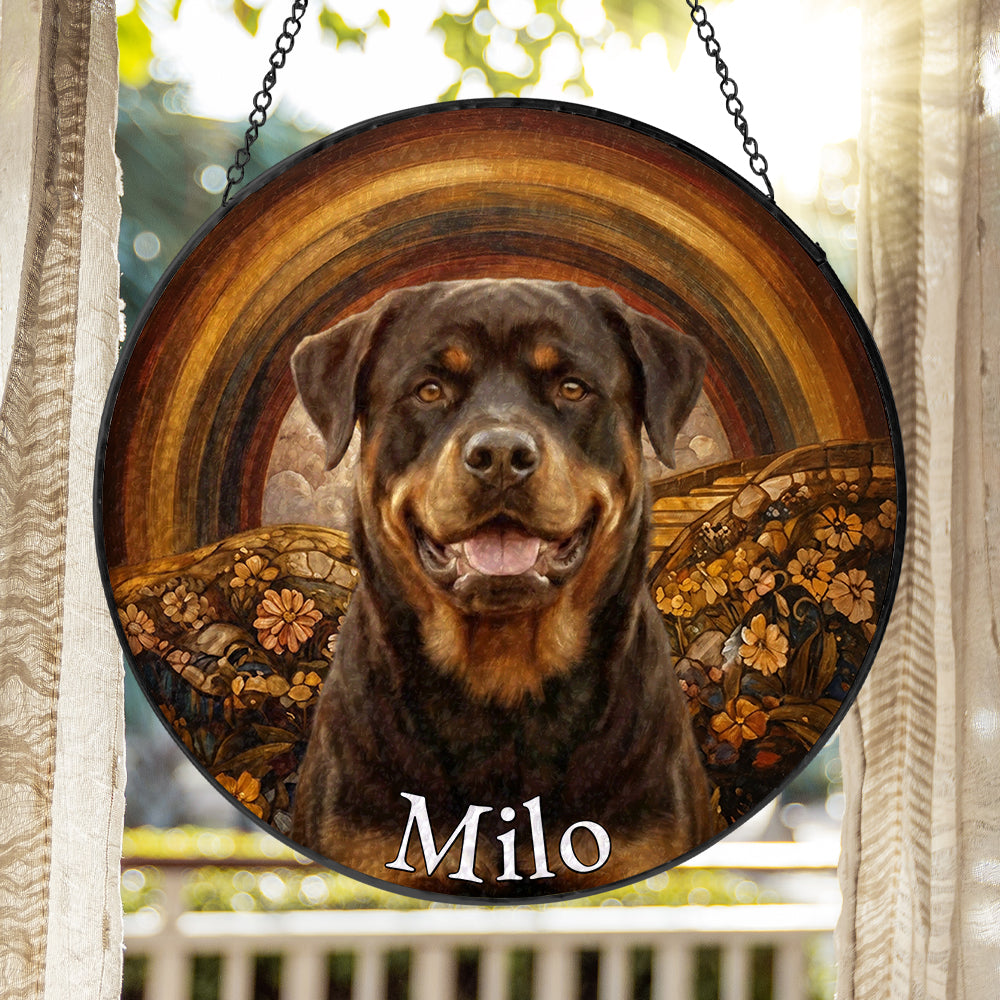 Personalized Rottweiler Portrait Stained Glass Ornament