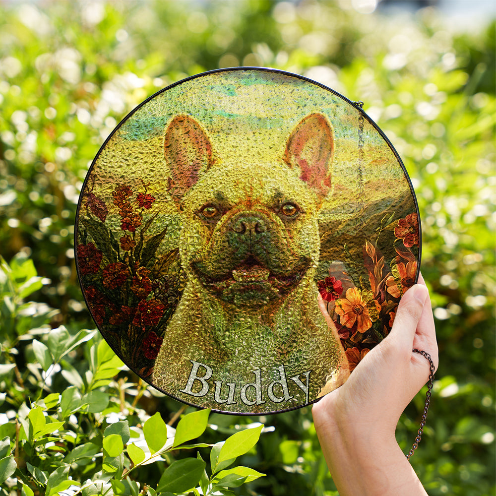 Personalized French Bulldog Portrait Stained Glass Ornament