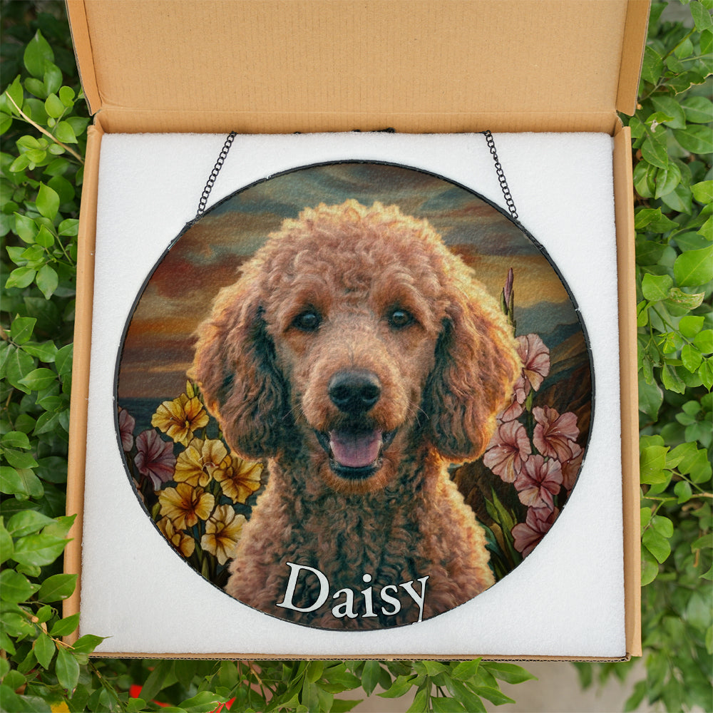 Personalized Poodle Portrait Stained Glass Ornament