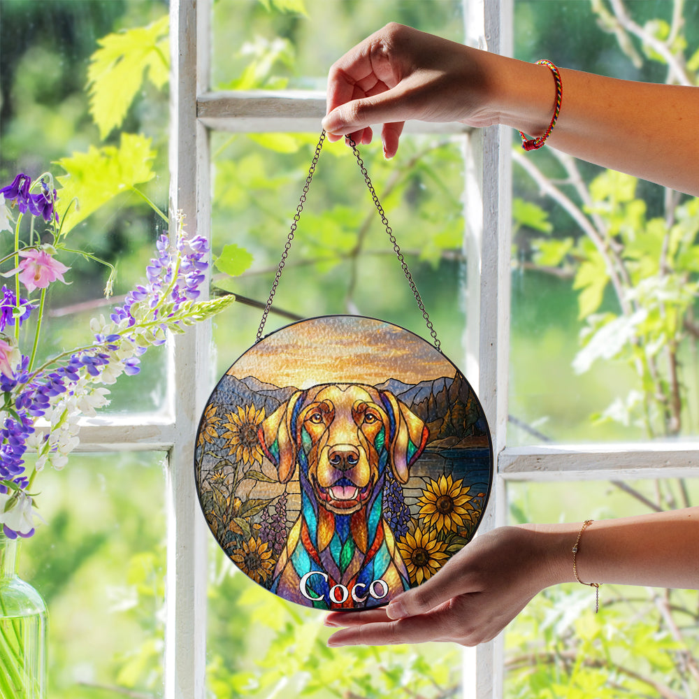 Personalized Dog & Mountain Stained Glass Ornament