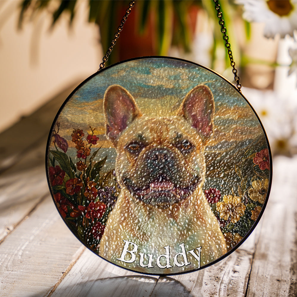 Personalized French Bulldog Portrait Stained Glass Ornament