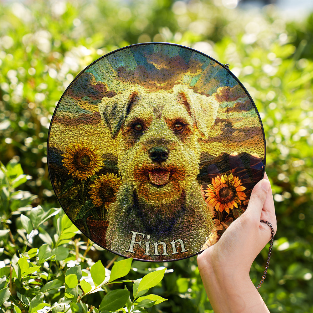 Personalized Dog And Sunflower Stained Glass Ornament