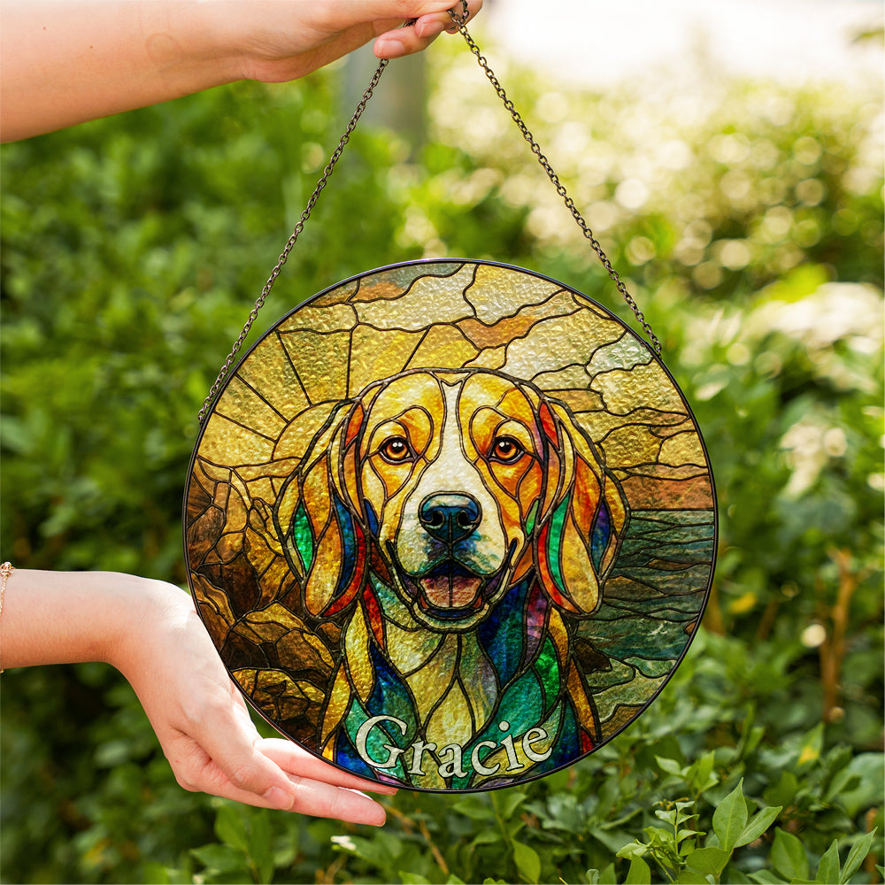 Personalized Dog Portrait Stained Glass Ornament