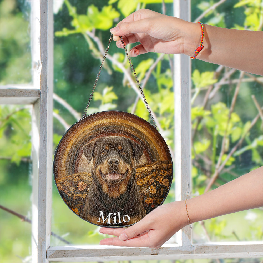 Personalized Rottweiler Portrait Stained Glass Ornament