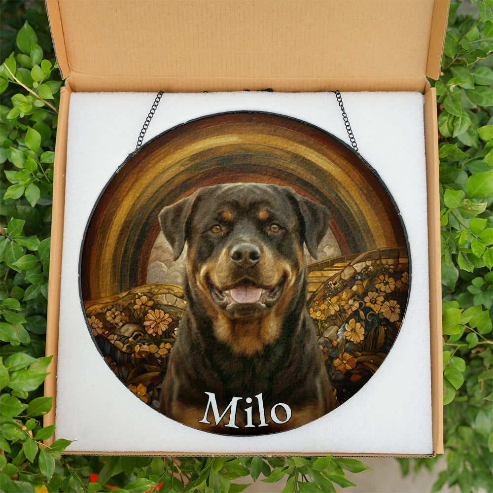 Personalized Rottweiler Portrait Stained Glass Ornament