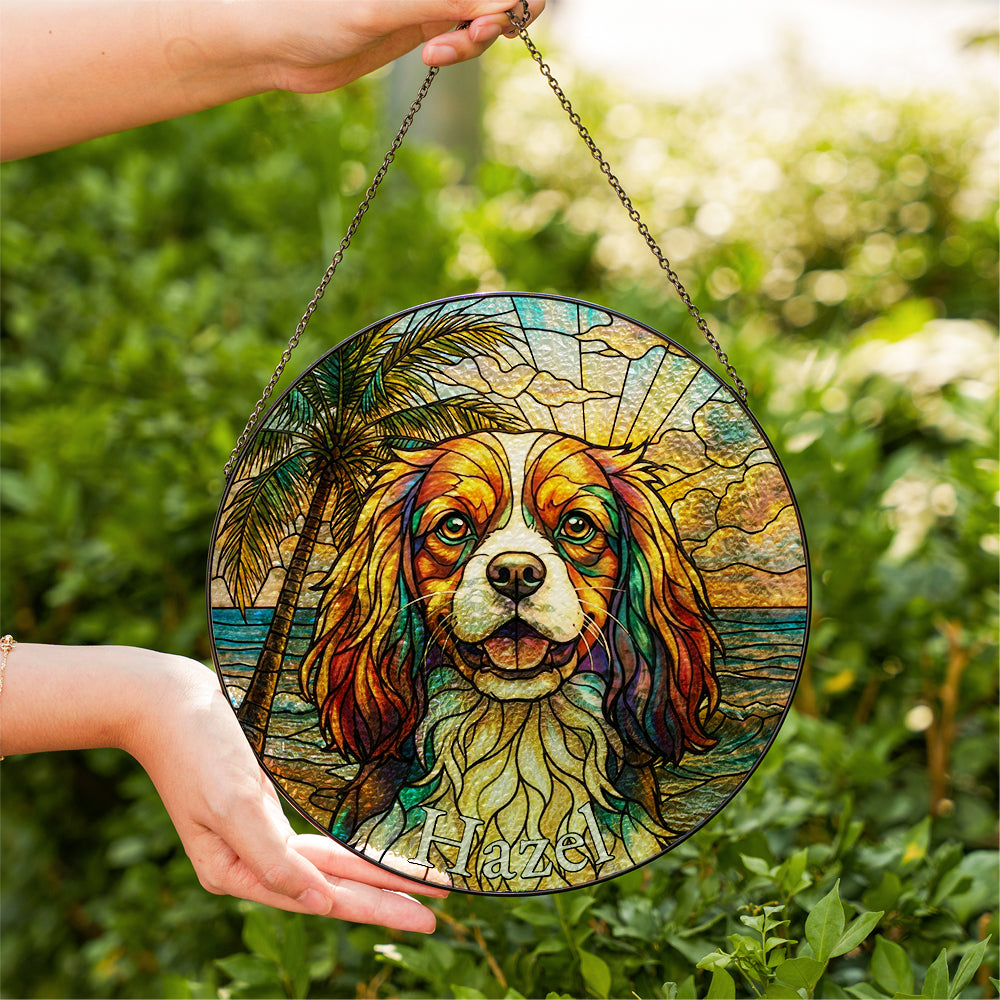 Personalized Cavalier Spaniel Beach Stained Glass Ornament