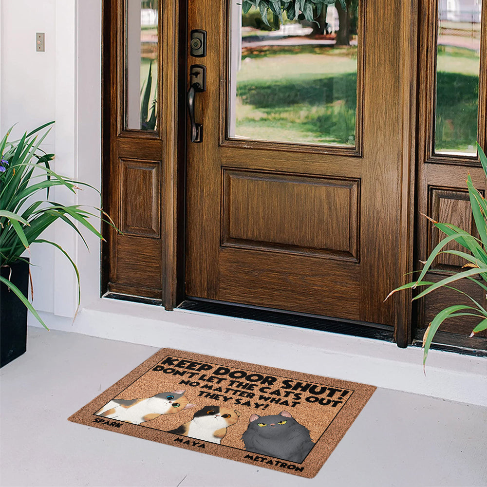 Personalized Keep Door Shut Doormat - Up to 6 Cats - Decorative Mat - Custom Doormat