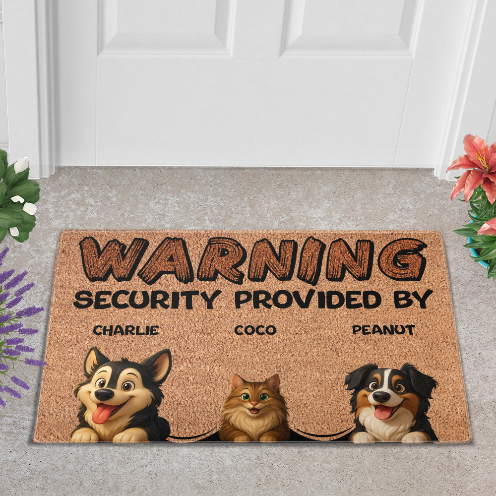 Personalized Pets Doormat - Up to 6 Pets - Decorative Mat - Upload Photo - Warning V2