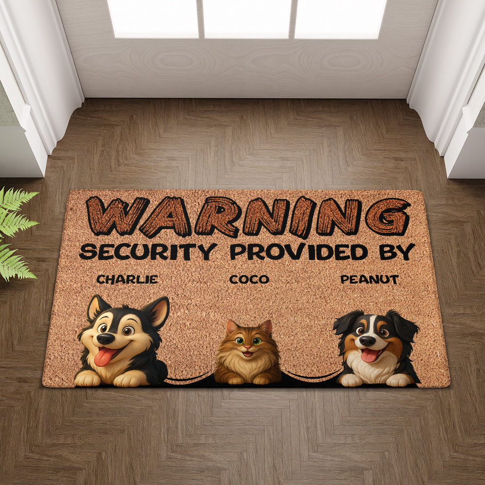 Personalized Pets Doormat - Up to 6 Pets - Decorative Mat - Upload Photo - Warning V2