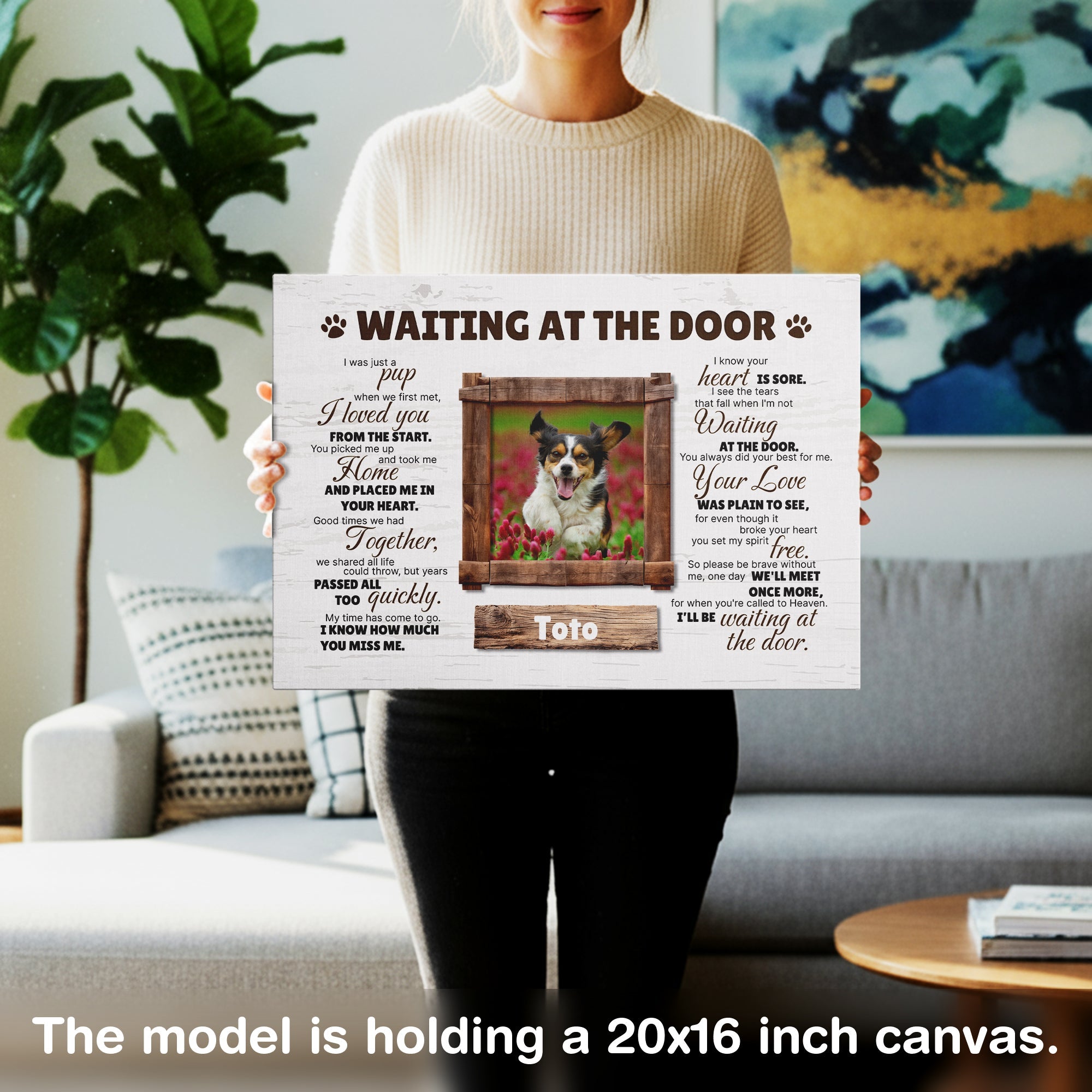 Waiting at the Door Pet Memorial Canvas – Personalized Dog or Cat Photo Frame, Loss of Pet Gift, Sympathy Wall Art