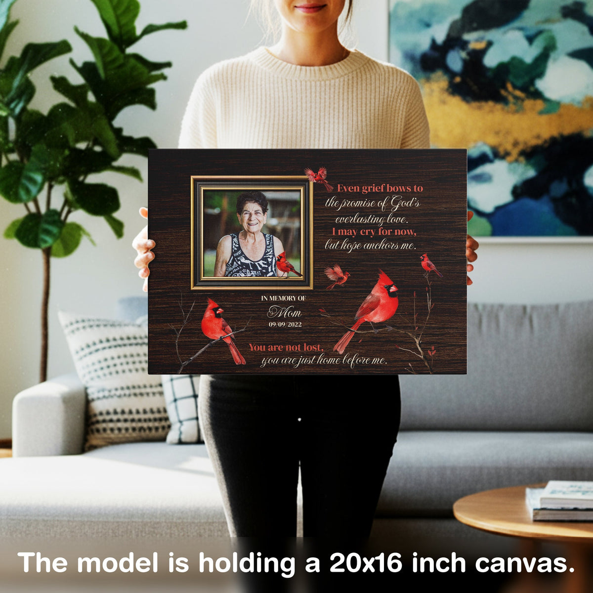 Memorial Canvas Wall Art with Cardinals – In Loving Memory Photo Frame, Christian Sympathy Gift for Loss of Mom/Dad or Loved One