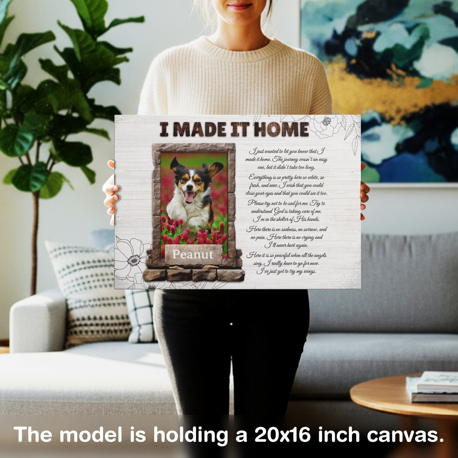 I Made It Home Memorial Canvas – Personalized Photo Frame, Sympathy Gift, Bereavement Wall Art for Loss of Pet