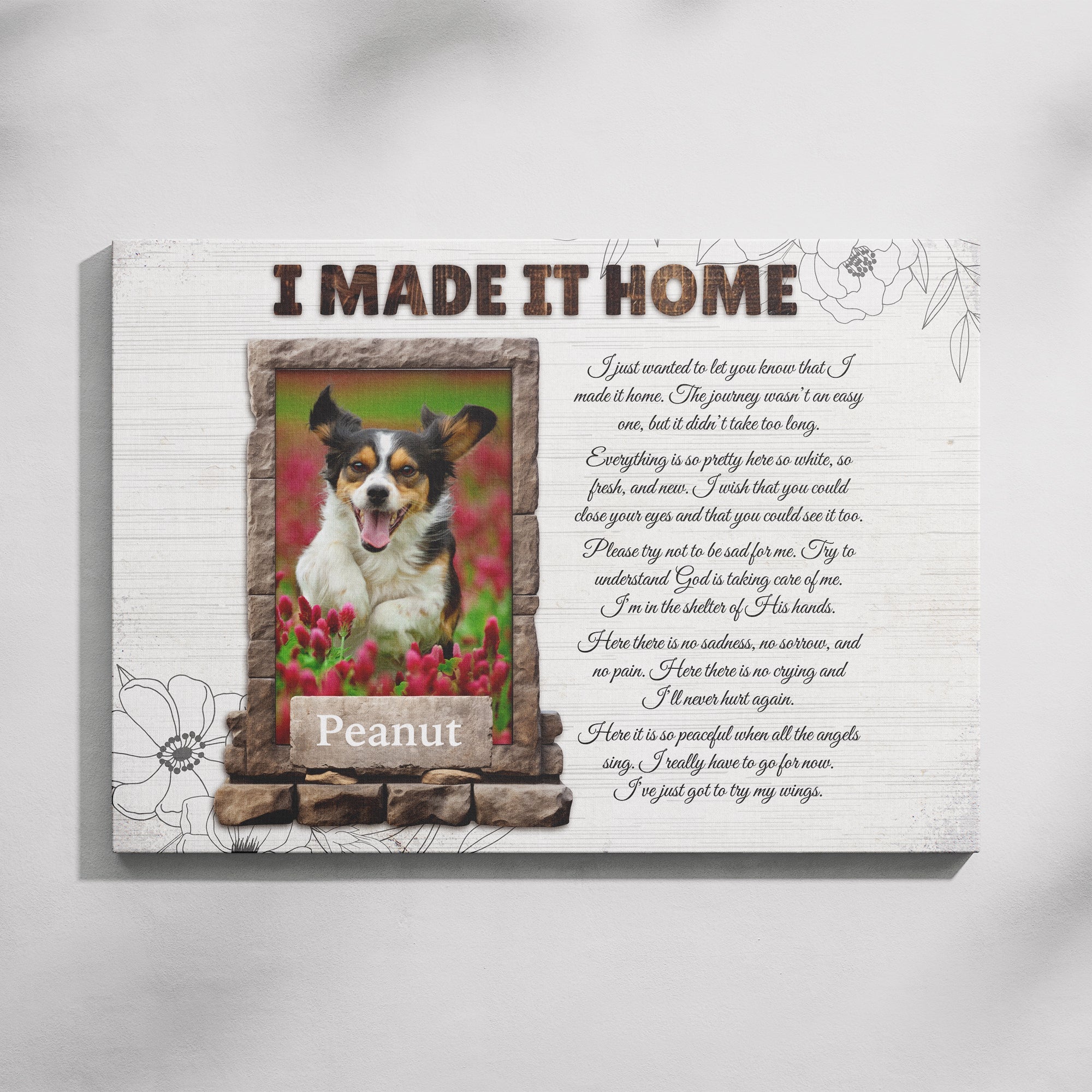 I Made It Home Memorial Canvas – Personalized Photo Frame, Sympathy Gift, Bereavement Wall Art for Loss of Pet