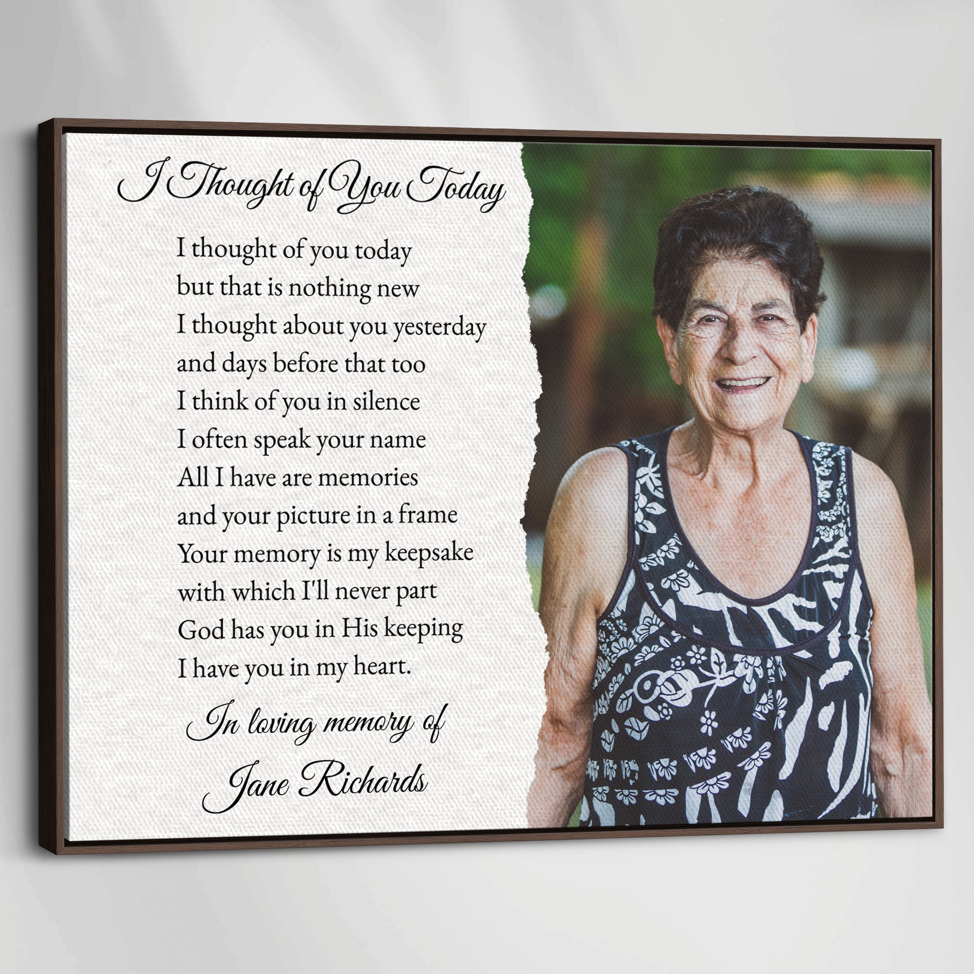 I Thought of You Today Memorial Canvas – Personalized Photo Frame, Bereavement Gift, Sympathy Wall Art for Loss of Loved One