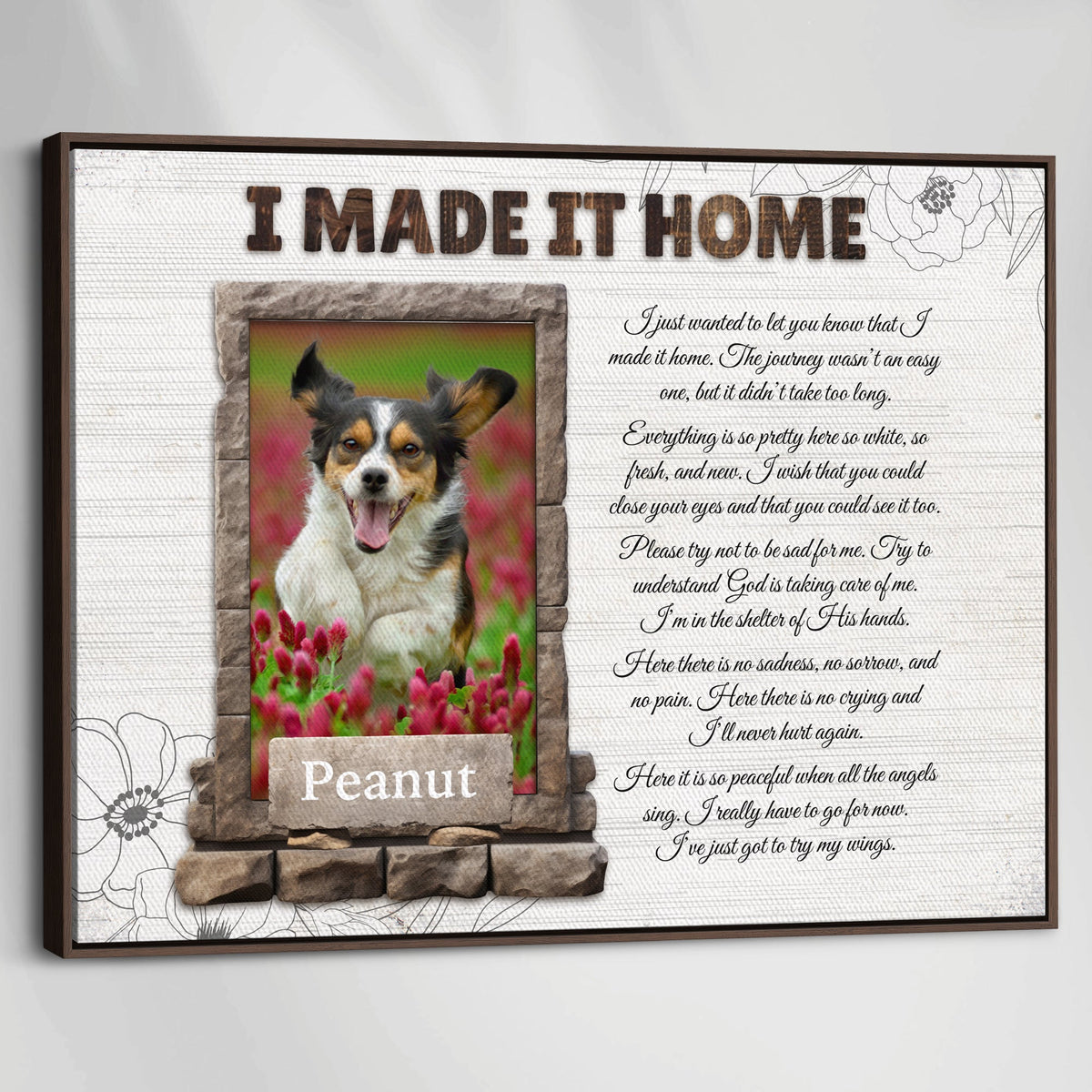 I Made It Home Memorial Canvas – Personalized Photo Frame, Sympathy Gift, Bereavement Wall Art for Loss of Pet