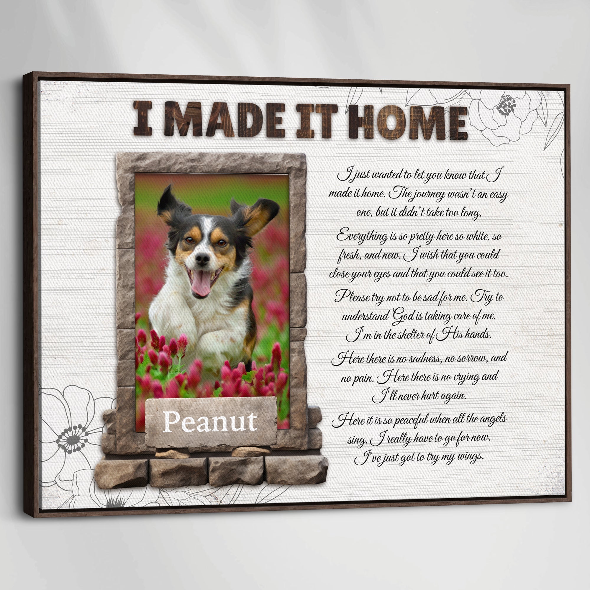 I Made It Home Memorial Canvas – Personalized Photo Frame, Sympathy Gift, Bereavement Wall Art for Loss of Pet