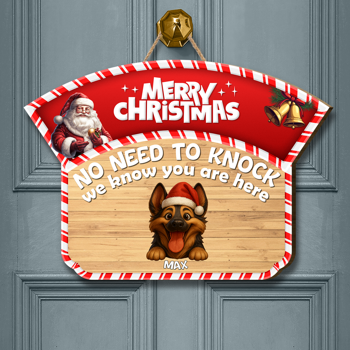 Personalized Christmas Pet Door Sign – “No Need to Knock, We Know You Are Here” – Cat or Dog Wooden Sign - Upload Photo copy