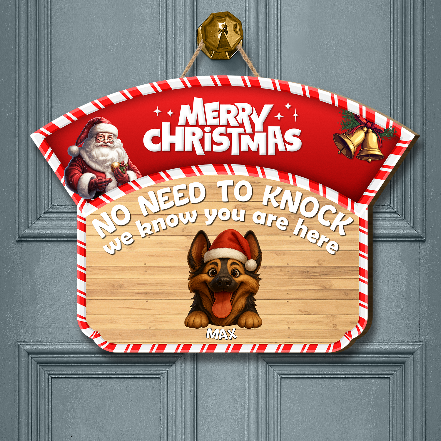 Personalized Christmas Pet Door Sign – “No Need to Knock, We Know You Are Here” – Cat or Dog Wooden Sign - Upload Photo copy
