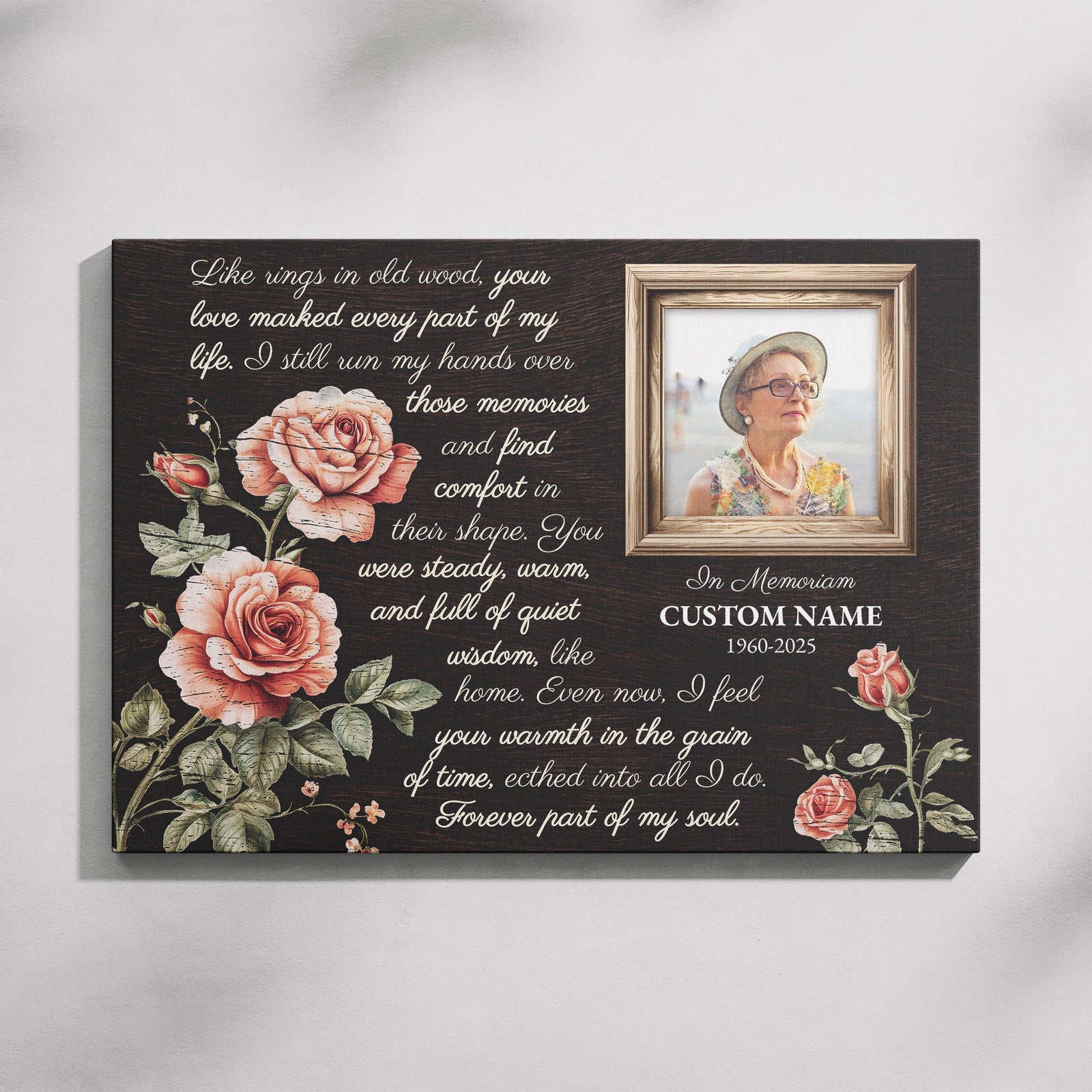 Personalized Memorial Canvas – Rustic Floral Tribute with Custom Photo & Name