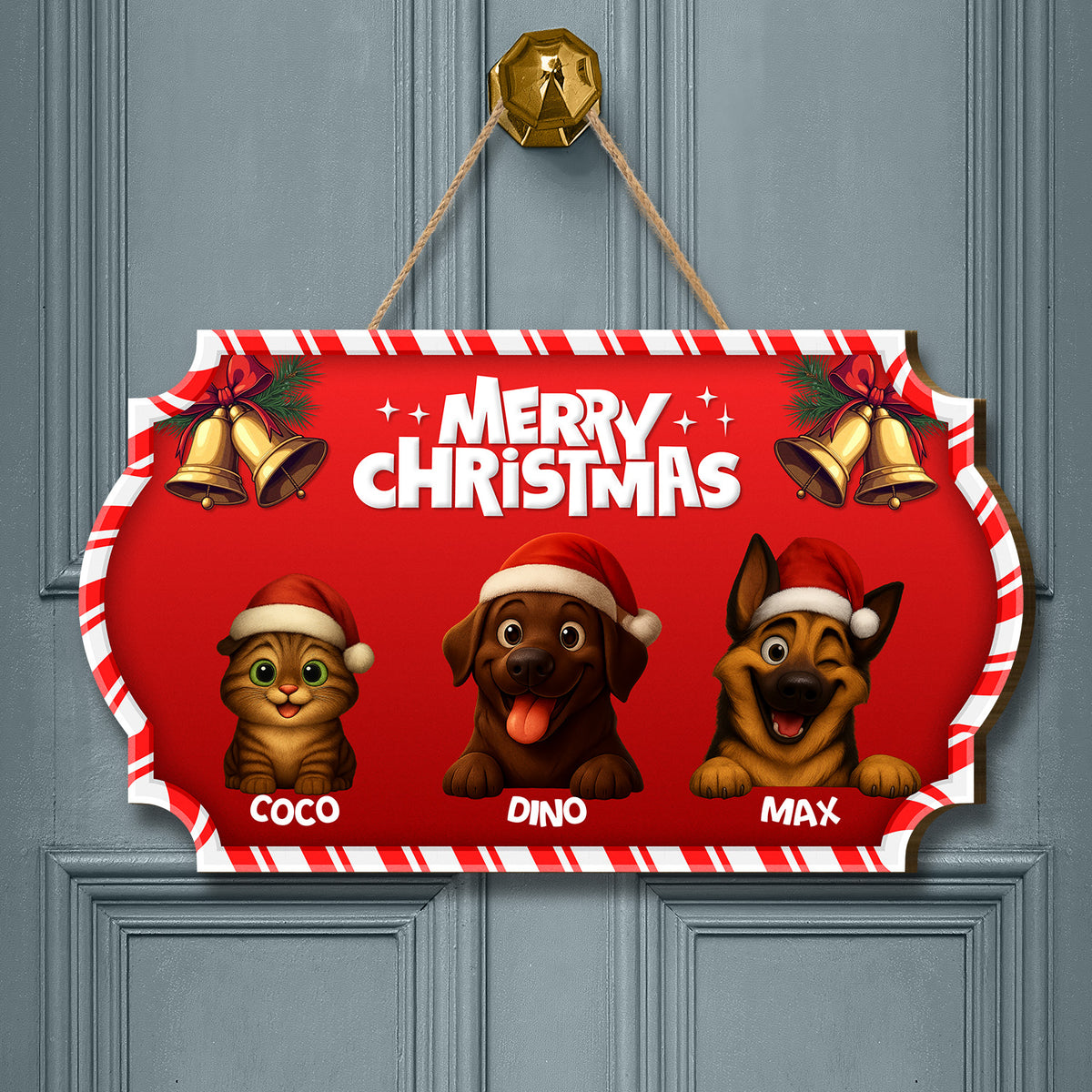 Personalized Christmas Pet Door Sign – “No Need to Knock, We Know You Are Here” – Cat &amp; Dog Wooden Sign