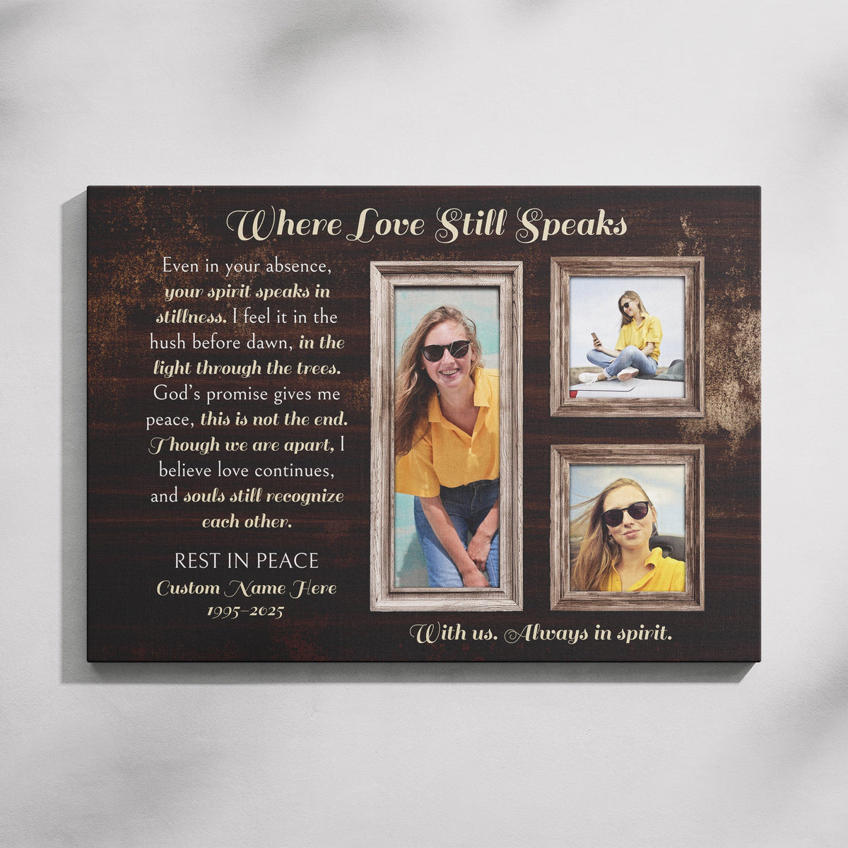 Personalized Memorial Canvas – Custom Tribute Wall Art with 3 Photos &amp; Name