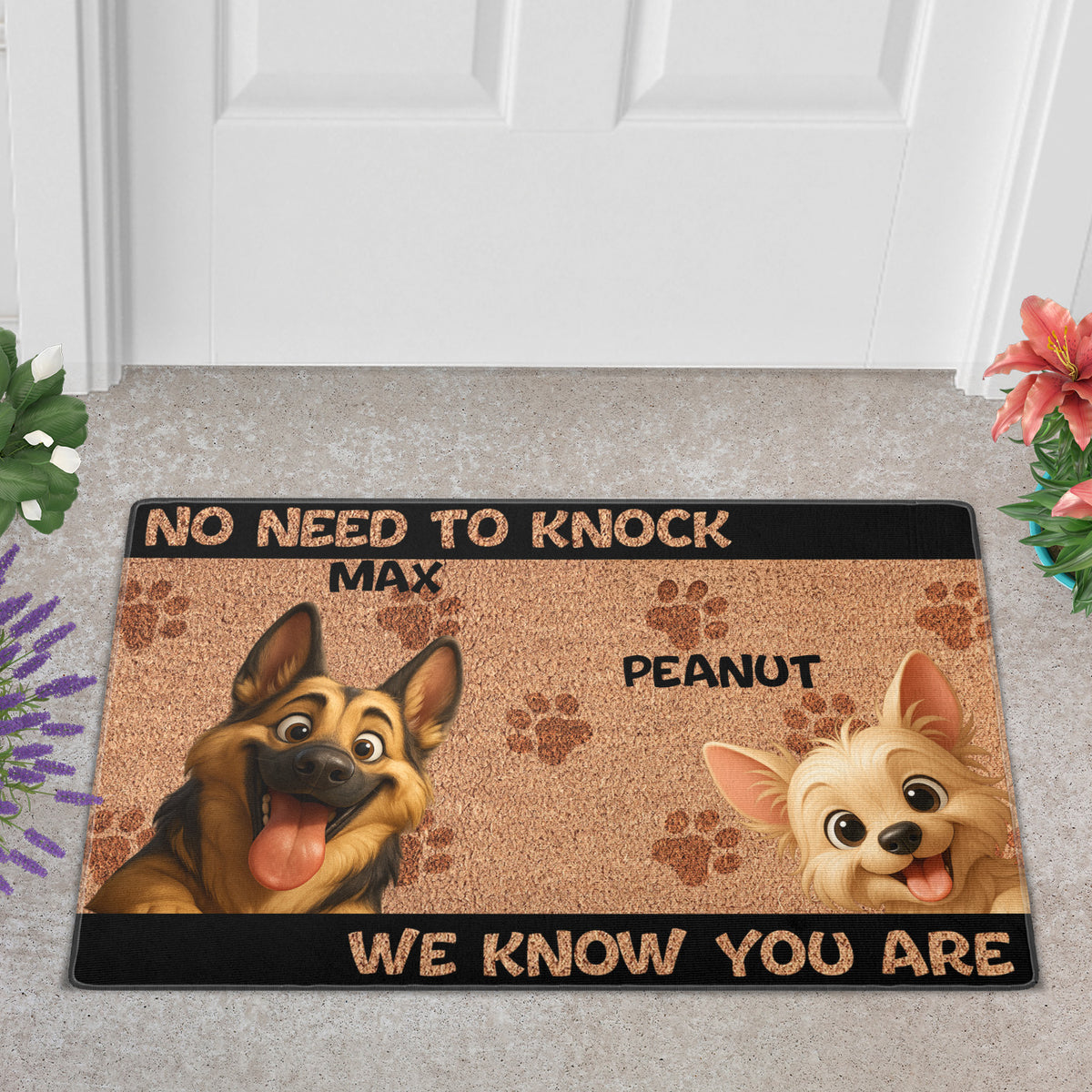 Personalized “No Need to Knock” Doormat – Custom Dog &amp; Cat Doormat with Pet Names – Funny Welcome Mat