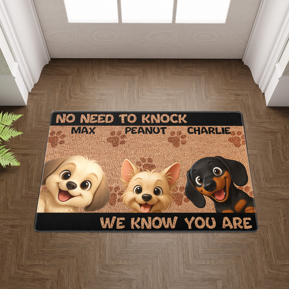 Personalized “No Need to Knock” Doormat – Custom Dog & Cat Doormat with Pet Names – Funny Welcome Mat