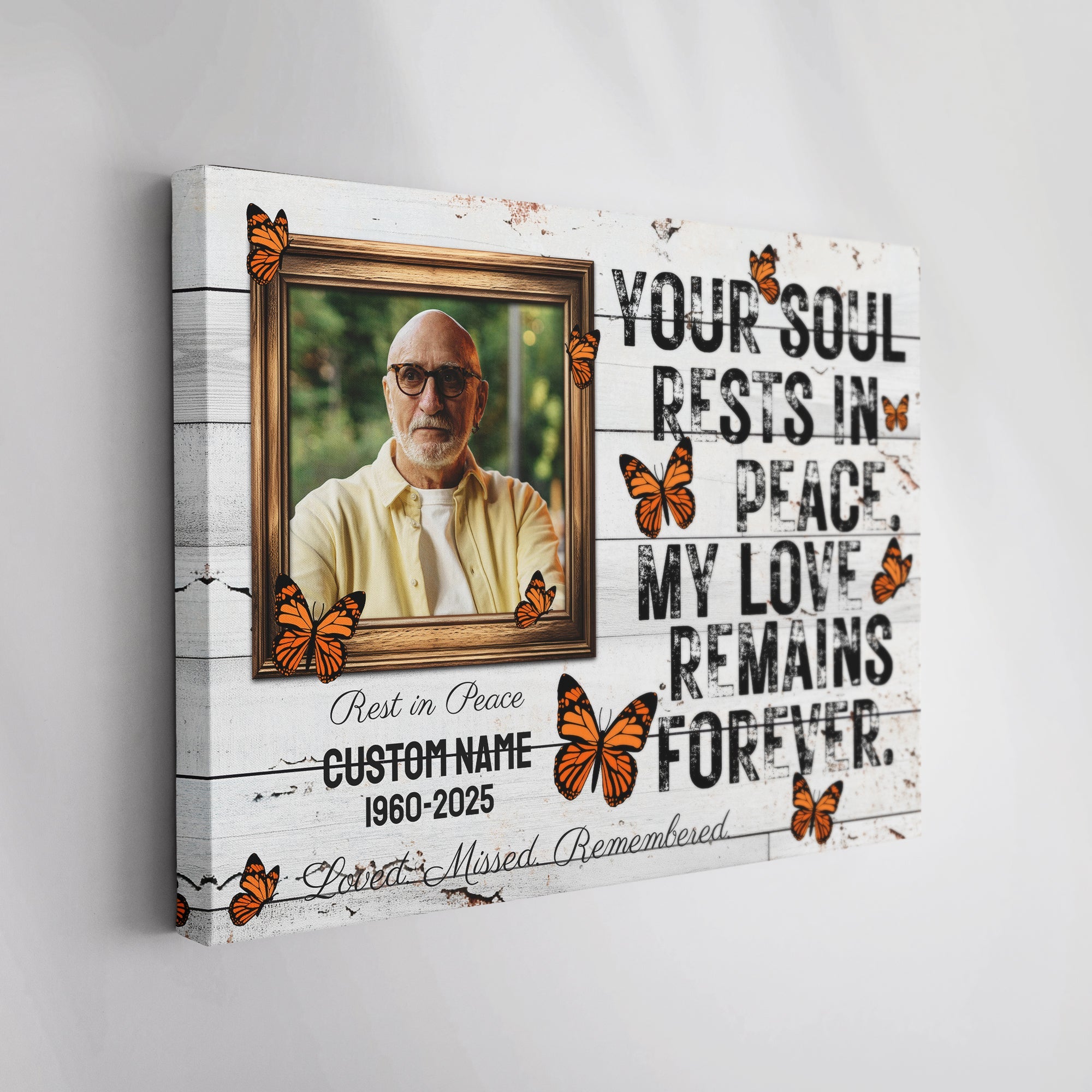 Personalized Memorial Canvas – Butterfly Tribute with Photo, Name & Date