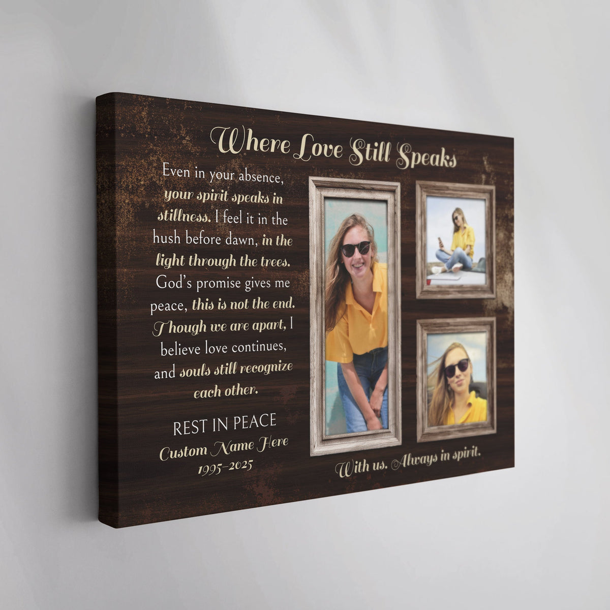 Personalized Memorial Canvas – Custom Tribute Wall Art with 3 Photos & Name