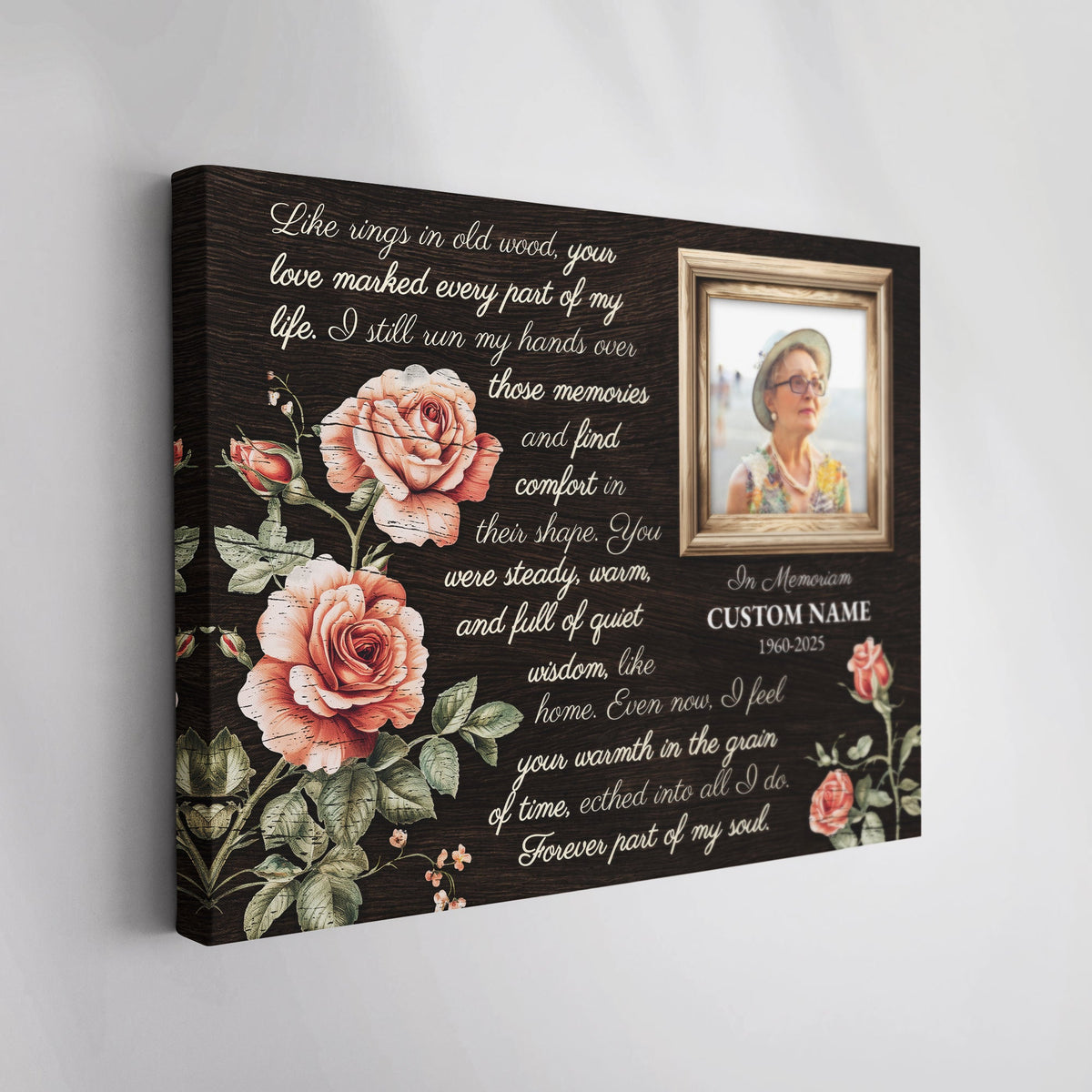 Personalized Memorial Canvas – Rustic Floral Tribute with Custom Photo & Name