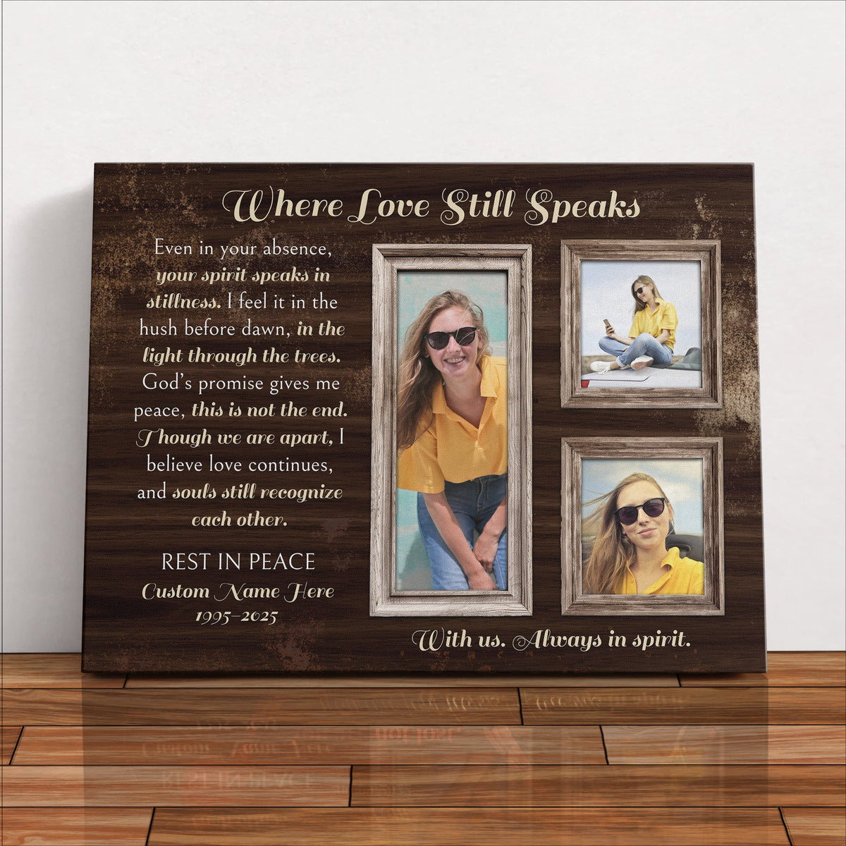 Personalized Memorial Canvas – Custom Tribute Wall Art with 3 Photos & Name