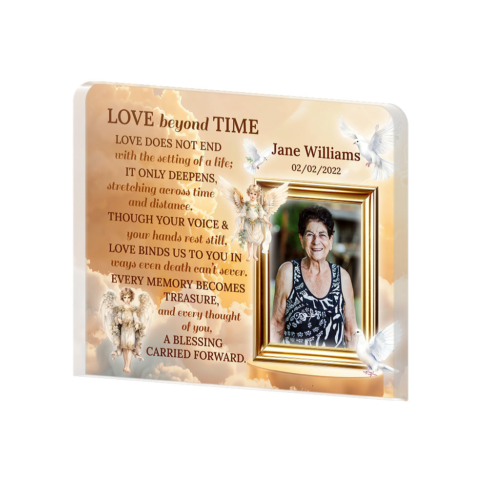Personalized Memorial Plaque with Photo – Golden Sky & Angels, “Love Beyond Time” Sympathy Gift