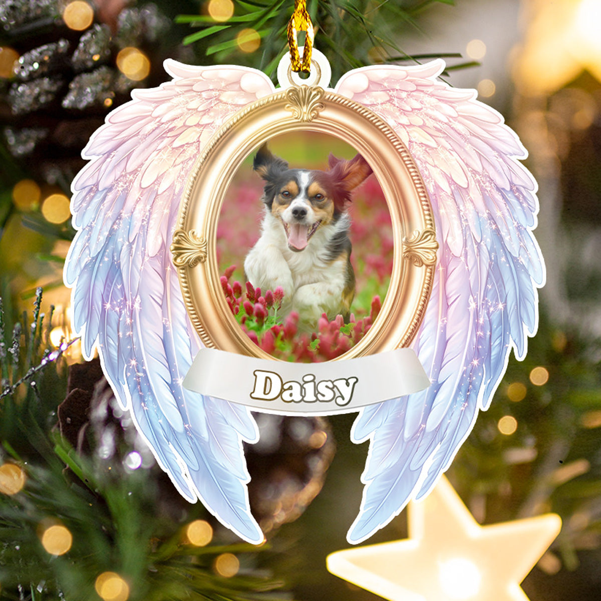Personalized Memorial Ornament – Angel Wings & Halo Design with Photo and Name