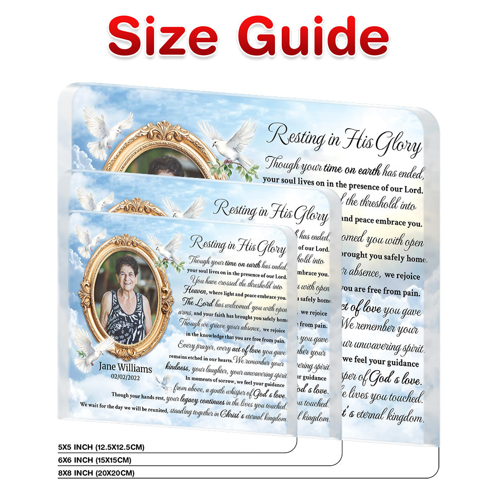 Personalized Memorial Plaque with Photo – Doves & Clouds, “Resting in His Glory” Christian Sympathy Gift